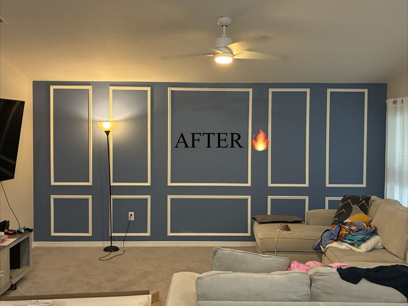 Finished accent wall with custom trim molding